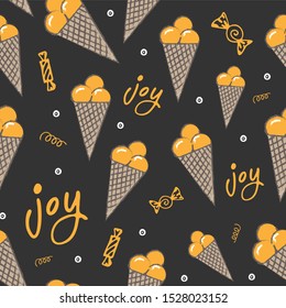 seamless pattern with ice cream and inscriptions