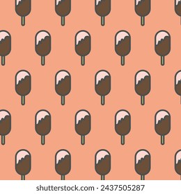 Seamless pattern with Ice cream isolated on red background vector