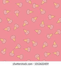 Seamless pattern with ice cream. Kawaii style. Vector.