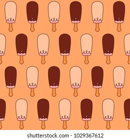 Seamless pattern with ice cream on orange background.