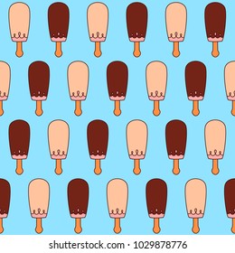 Seamless pattern with ice cream on blue background.