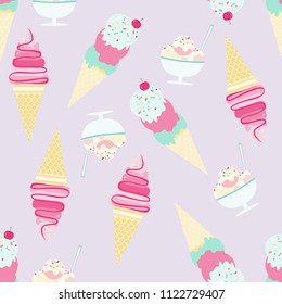 Seamless pattern with ice cream on pink tone.