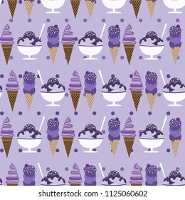 Seamless pattern with ice cream on purple tone.