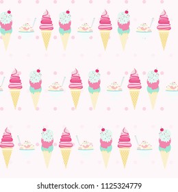 Seamless pattern with ice cream on pink tone.