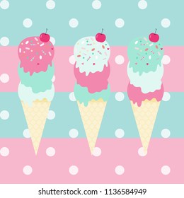 Seamless pattern with ice cream on pink tone.
