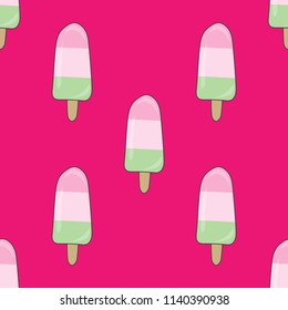 Seamless pattern. Ice cream on a stick on a pink background. Vector illustration. For textiles, clothes.