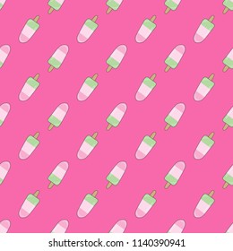Seamless pattern. Ice cream on a stick on a pink background. Vector illustration. For textiles, clothes.