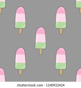 Seamless pattern with ice cream on a stick, on a gray background. For textiles, clothing. Vector illustration.