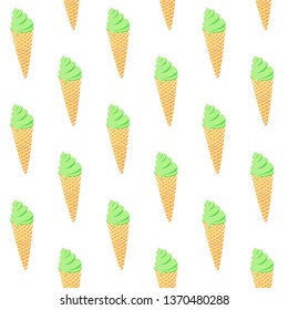 Seamless pattern with ice cream on white background. Good design for wrapping paper, textile, website backdrop or wallpaper. Summer street food concept.