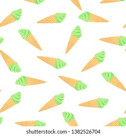 Seamless pattern with ice cream on white background. Good design for wrapping paper, textile, website backdrop or wallpaper. Summer street food concept.