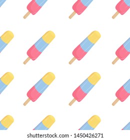 Seamless pattern with ice cream on white background. Colorful background for kids, fabric, Wallpaper, ice cream shop. Vector illustration.