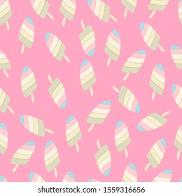 Seamless pattern. Ice cream on a stick on a pink background. Fruit ice. Vector. Decor element.
