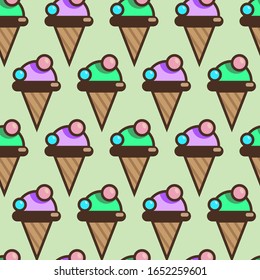 seamless pattern of ice cream on a green background. vector illustration in flat style.