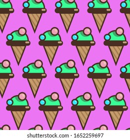 seamless pattern of ice cream on a pink background in flat style