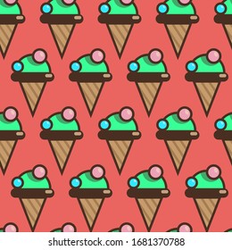 seamless pattern of ice cream on a red background in flat style. cute design