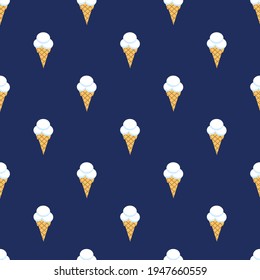 Seamless pattern of ice cream on blue background