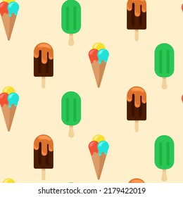 Seamless pattern with ice cream on yellow background