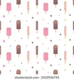 Seamless pattern with ice cream on a white background. Vector illustration