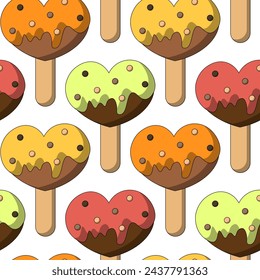 Patrón sin costuras con helado en forma de palo Corazón
