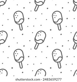 Patrón sin costura helado en un palo. Vector en el fondo blanco. Simple señal. Estilo de línea.