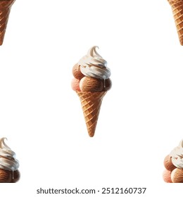Seamless pattern with ice cream on white background