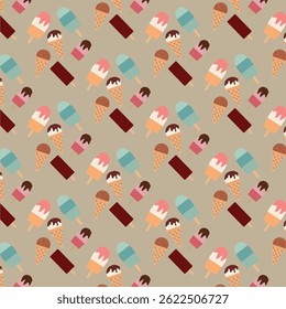 seamless pattern with ice cream on beige background