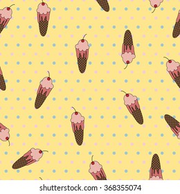 seamless pattern of ice cream on a beige background, vector illustration