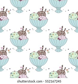 Seamless pattern with ice cream on a white background, vector illustration