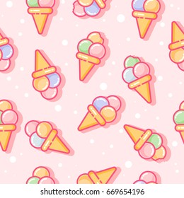 Seamless pattern. Ice cream on a pink background. Pattern for textiles, wrapping paper, packaging.