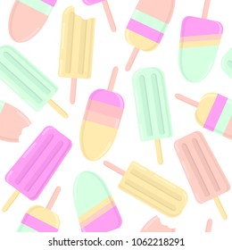 Seamless pattern with ice cream in pastel colors. Vector illustration.
