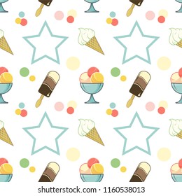 seamless pattern with ice cream for pastry shops and cafes, printing of packaging paper, sweet background
