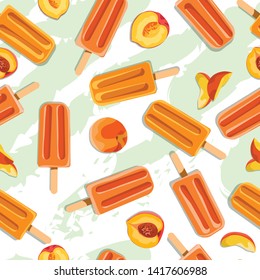 Seamless pattern with ice cream and peach