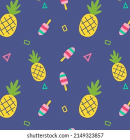 seamless pattern with ice cream and pineapples