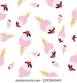 seamless pattern with ice cream of pink and cherry repeat pattern, replete image design for fabric printing design 