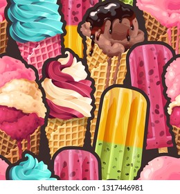 Seamless pattern with ice cream and ice pop