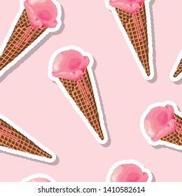 Seamless pattern with ice cream and ice pop on pink background