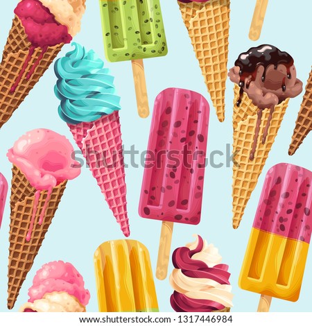 Seamless pattern with ice cream and ice pop