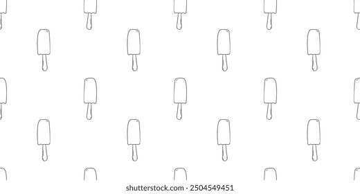 Seamless pattern with ice cream popsicle bar hand drawn doodle outline vector