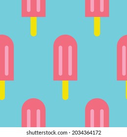 Seamless pattern ice cream popsicles on a stick, berry sorbet. Design for fabric, wrapping paper, cover, web, print, wallpaper, textile