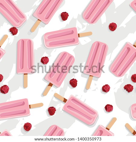 Seamless pattern with ice cream and raspberry