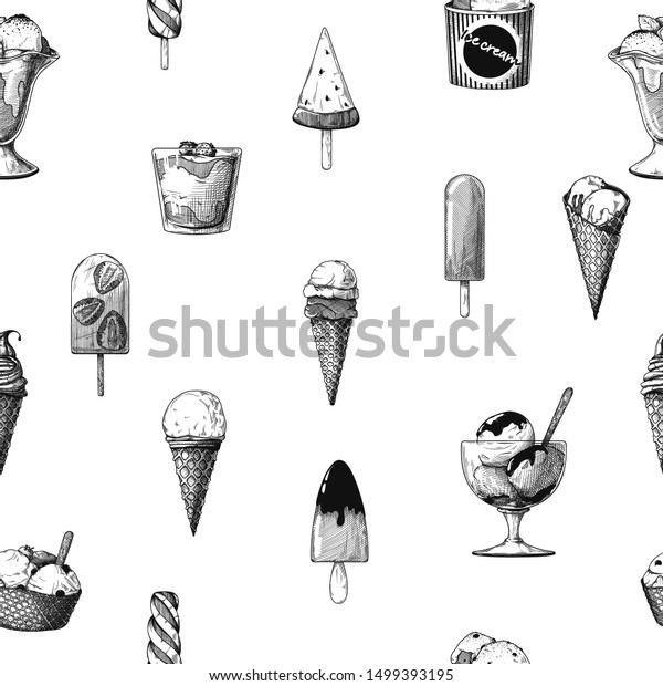 Seamless Pattern Ice Cream Realistic Ice Stock Vector Royalty