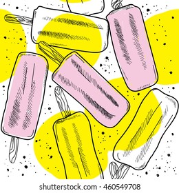 
Seamless pattern with ice cream in a Scandinavian style . Stylish background with a popsicle .