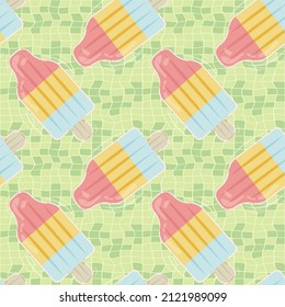 Seamless pattern with ice cream shaped inflatable mattresses for pool party, fabric background and banner. Vector illustration