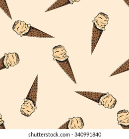 Seamless pattern ice cream. Sketch of ice cream background. Seamless texture of arabian dessert vector dondurma. Colorful sketch dessert. Food illustration for design, menu, wrapping, cafe, tissue etc