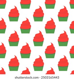 Seamless Pattern with Ice cream sorbet in cup. Summer time sweet food background. Vector flat illustration.
