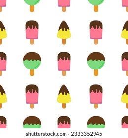 Seamless pattern with ice cream stick drawing on white background.