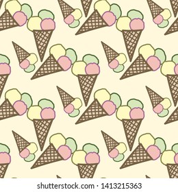 Seamless pattern with ice cream. Sweets