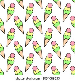 Seamless pattern of  ice cream - vector illustration. Hand drawn food illustration