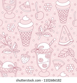 Seamless pattern of ice cream. Vector illustration.