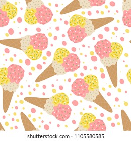 Seamless pattern of ice cream. Vector illustration.